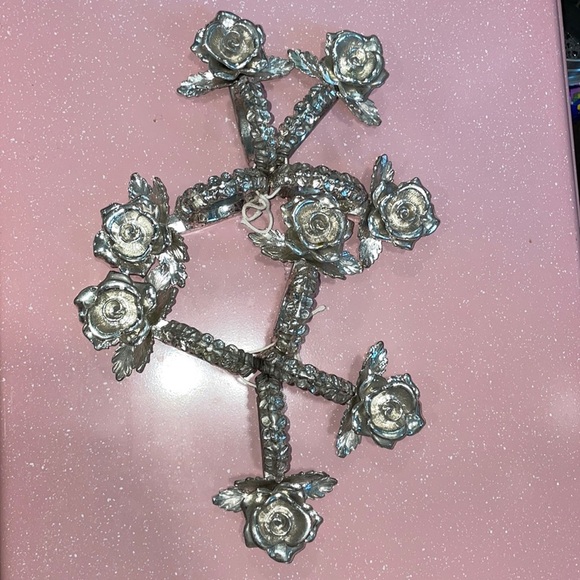 Vintage Silver Tone Metal Rose Design Napkin Ring Holders Set of 8